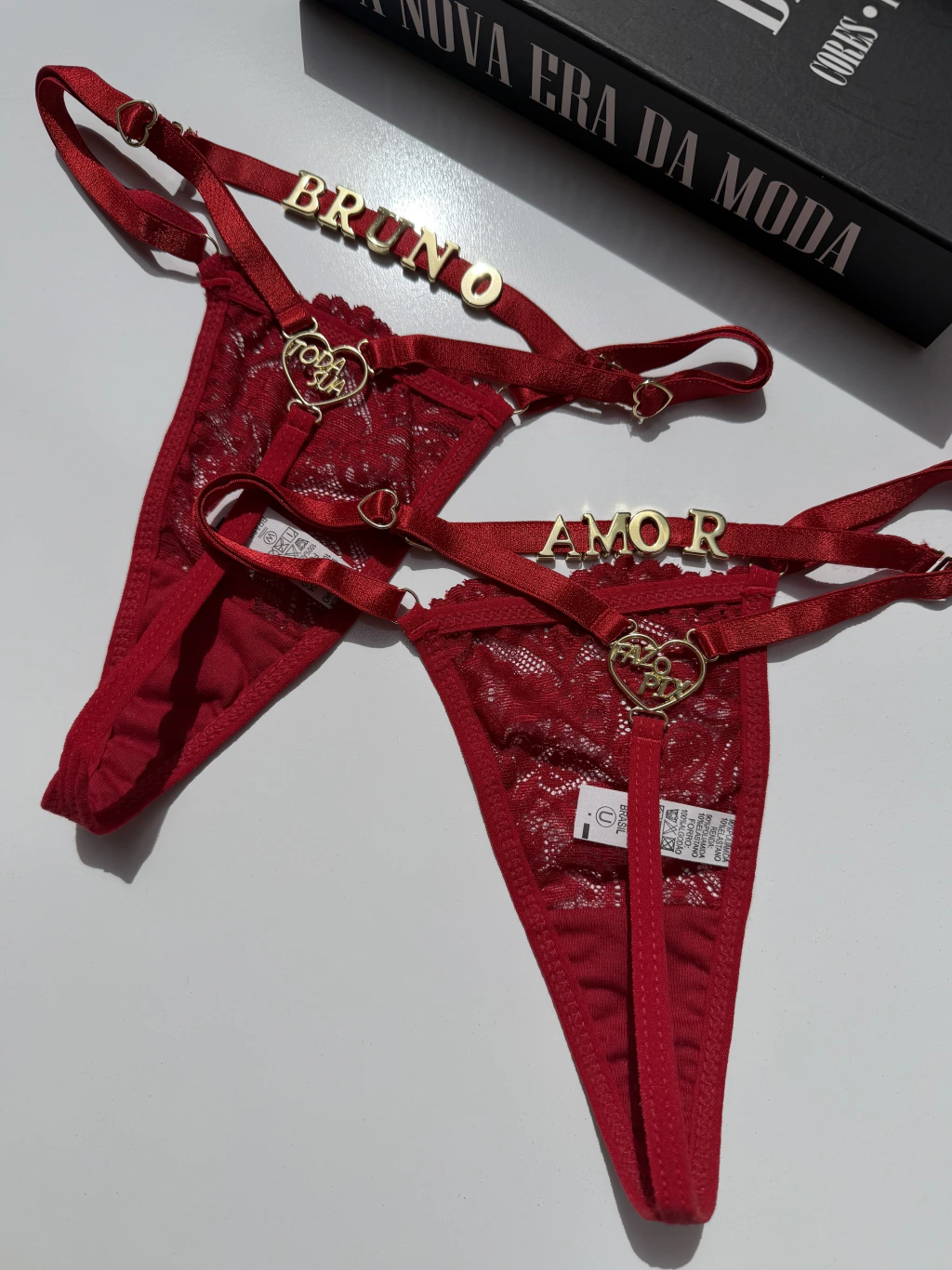 Calcinha fio coração escrito - personalizável / frase variada (Vermelho)